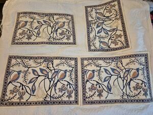 💥 Rare Pomegranate Cotton Placemats Peacock & Poms Blue Set of 4 A4